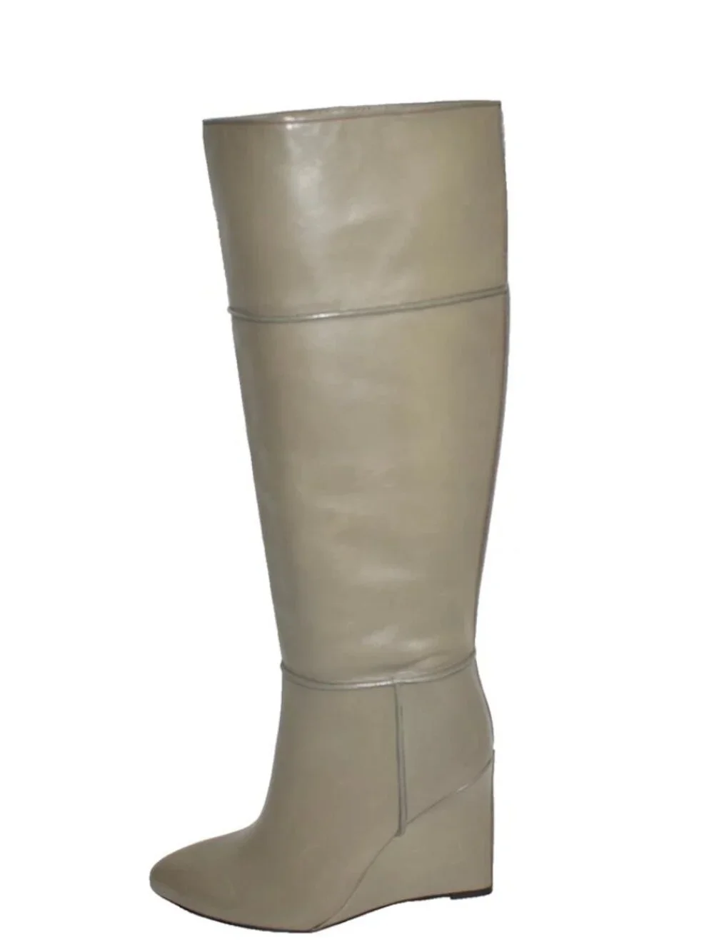 New Tory Burch Linnett Wedge Knee High Boot Taupe Tan Leather Sz 7 Z